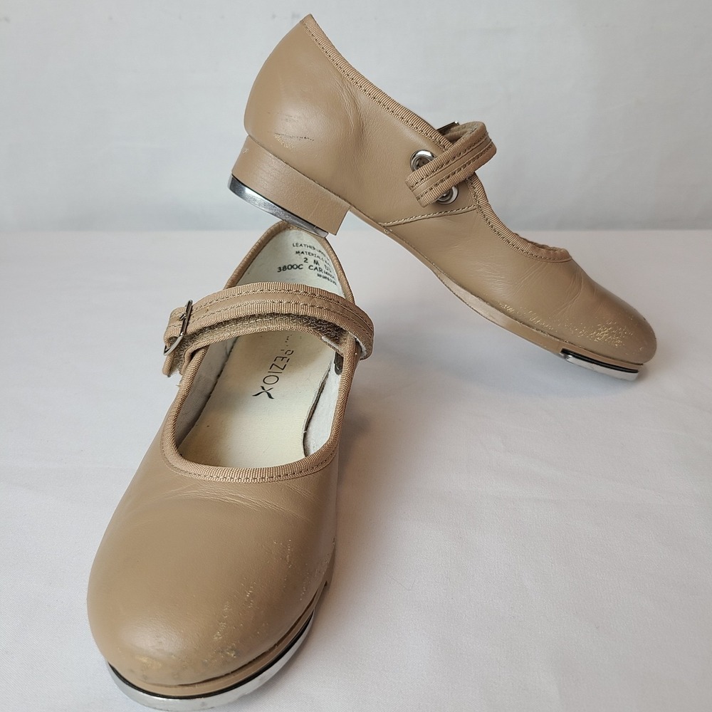 Capezio Girls Child Size 2M Tap Shoes Mary-Jane 3800C Tele Tone Caramel Beige
